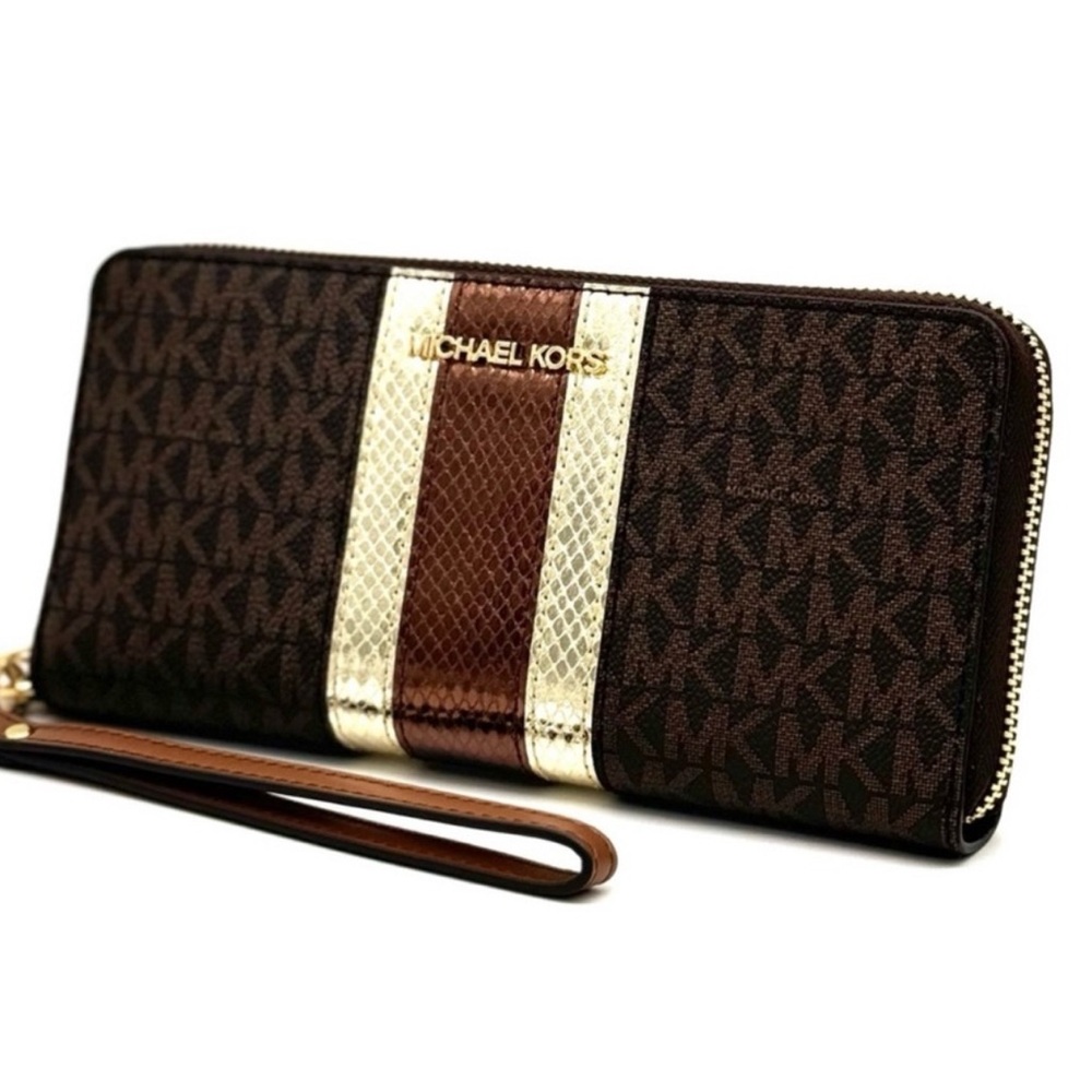 Michael Kors Large Continental Wallet Wristlet Brown Multi